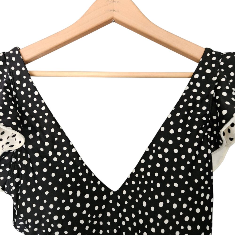 Women's Summersalt The Ruffle Backflip Black White Polka Dot 1-Piece Swimsuit 6 - Picture 8 of 12